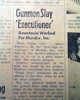 ALBERT ANASTASIA Murder Inc. Mob Boss 1957 Newspaper **