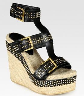 Alexander McQueen Studded Leather Espadrille Wedge Sandals Size 8 US 