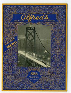 Alfreds Restaurant Souvenir Menu San Francisco California Blue 1964 