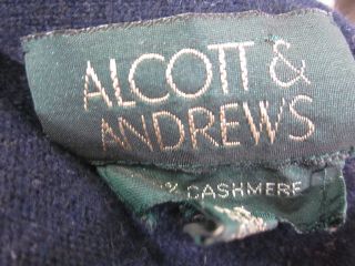 You are bidding on an ALCOTT & ANDREWS Cashmere Navy Cardigan Sweater 