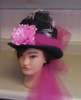 Gothic Victorian Steampunk Vintage Retro Tea Top Hat Black Pink 