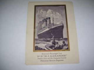 Vintage original passenger list from the H.F. Alexander of the Admiral 
