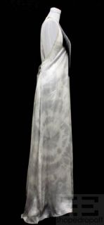 Alexie Light Grey Silk Satin Fringed Long Sleeveless Evening Gown Size 