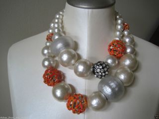Alexis Bittar Chunky Silver Lucite Coral Crystal Necklace
