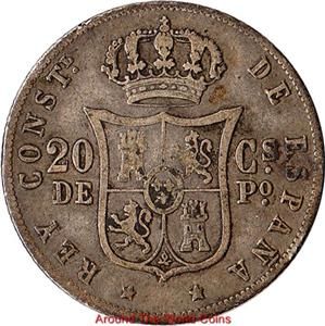   Spanish Philippines 20 Centimos Silver Coin Alfonso XII KM 149