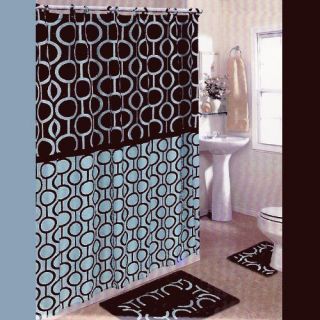   BLUE 15 Piece Bathroom Set: 2 Rugs/Mats, 1 Fabric Shower Curtain, 12 F