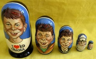 MAD Alfred E Neuman Nesting Doll Set 5 pc Hand Made Painted Russia I 