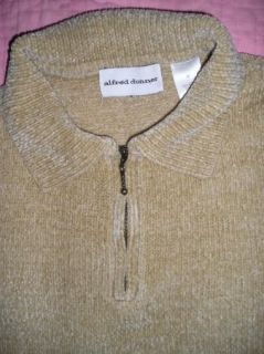 ALFRED DUNNER Beige CHENILLE Pullover zip neck Sweater Top sz M
