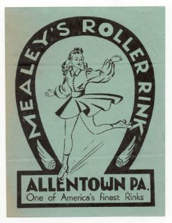 Allentown PA Penn Mealeys Roller Rink WWII Skate Label
