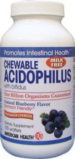 American Health Chewable Acidophilus Blueberry Wafers