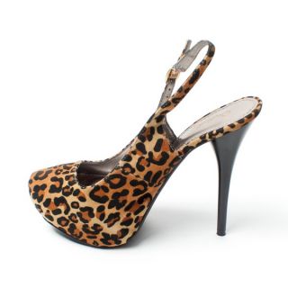 Lady Party Leopard Almond Toe Platform High Heel Stiletto Slingback 