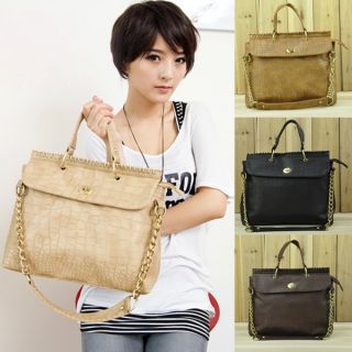 Woman Vintage Korean Handmake Handbag Croco PU Leather Chain Bag Totes 