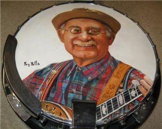 Grandpa Jones Oil Portrait on Banjo by Roy Bills Michigan Artist 