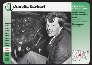 Amelia Earhart Pilot Aviation Pioneer Grolier Story of America Card 