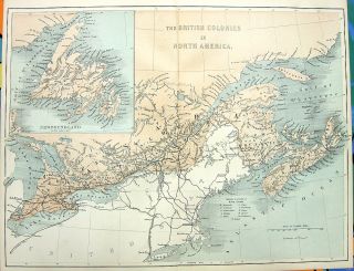 1880 Color Map Print British Colonies in North America