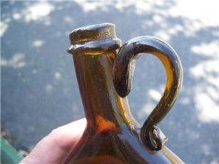 Antique Dark Amber Blown Glass Wine Bottle Circa early 1800s