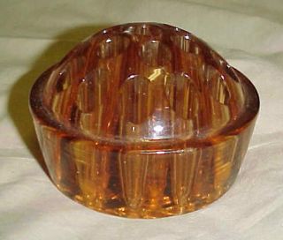 Vintage Amber Gold Depression Glass Flower Frog 19 Holes