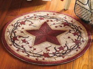 Round Americana Country Barn Star Berry Vine Accent Throw Area Rug 
