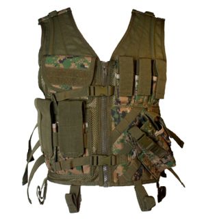    camouflage cross draw tactical vest many pockets for gun ammo