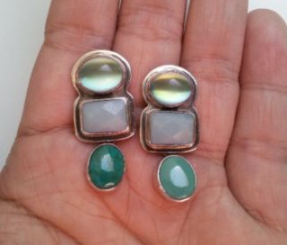 Amy Kahn Russell Green Stone Blue ite Sterling Silver Clip 