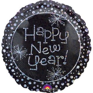 Black New Years Eve Party 2013 Silver Sparkle Mylar Balloon Happy 