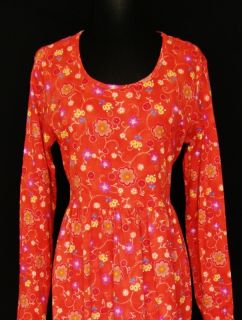 Hanna Andersson Orange Red Floral Dress L Cotton Knit Fall Winter Long 