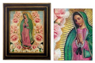 Virgin Mary of Guadalupe w/ Roses Handmade Framed Catholic Wall Art 