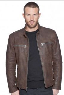 Andrew Marc Mens Duke Brown Distressed Leather Motorcycle Jacket 