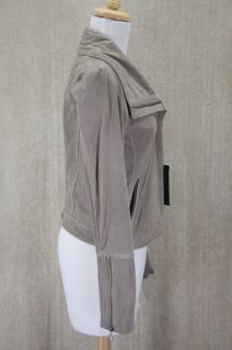 Womens Andrew Marc New York Gracie Crop Suede Grey Leather Jacket 