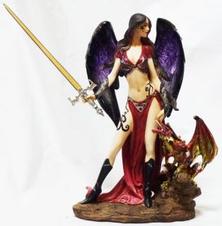 Red WARRIOR ANGEL with Sword and Dragon GSC Statue Fairy H12