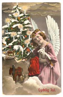 Vtg Post Mark 1910 Real Photo Christmas Postcard Tinted Angel Made In 