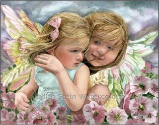 Angel Flower Girls Sisters Children 8 x10 Giclee Watercolor Signed 