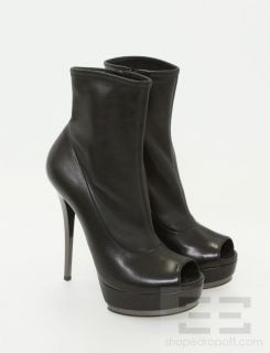   Black Nappa Stretch Leather Platform Heel Ankle Boots Size 40