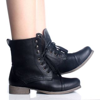 Black Lace Up Ankle Boots Womens Work Combat Motorcycle Hiking Biker 