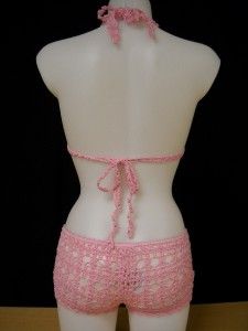 Anna Kosturova Pink Crochet Boyshort Bikini Set S
