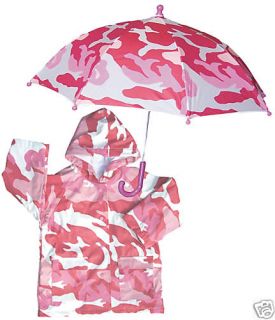 Girls Pink Camouflage Raincoat Boot Umbrella Set 2T 10
