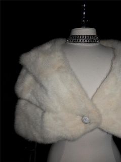 Vtg Mink Real Fur White Wedding Bolero Shrug Cape Jacket Stole 