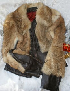 Vintage 60s Brown Light Rabbit Brown Leather Coat Short Jacket Club 