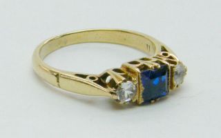 Beautiful 1950s Vintage Gold Cobalt Blue White Sapphire Ring Natural 
