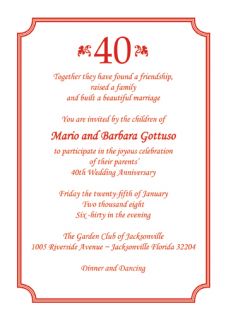   Personalized 40th Wedding Anniversary Party Invitations AP 006