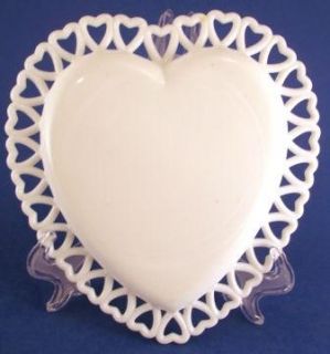 Westmoreland Milk Glass Heart Shaped Lace Edge Plate Valentine