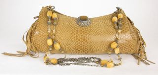Authentic Todd Anthony Beige Snake Embossed Evening Bag