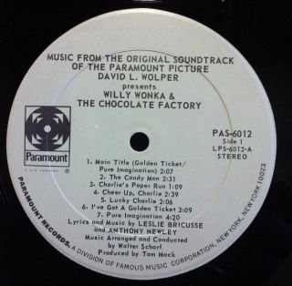 Soundtrack Willy Wonka The Chocolate Factory LP Archive Mint Pas 6012 