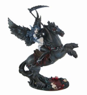 sexy fallen angel on horseback statue w scythe