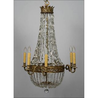 antique brass and crystal chandelier wired and ready to install