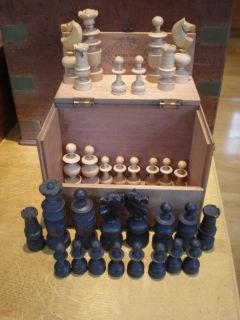 Large Vintage Antique Chess Set in a Duchess Joan Wooden Box