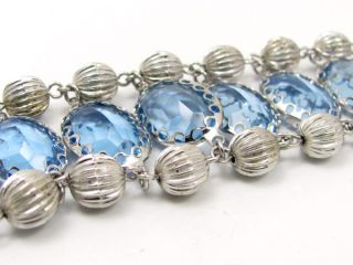 Vintage Coro Rhinestone Bracelet Blue Crystal Silver Tone Signed 