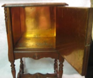 Antique Copper Lined Cigar Humidor End Table Smoking Stand