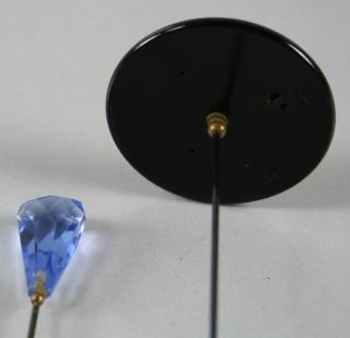 Two Long Antique Hat Pins One Blue Glass One Black Composition w Glass 