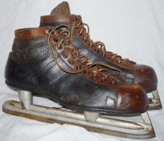 Antique Vintage Leather Hockey Ice Skates Old Goalie